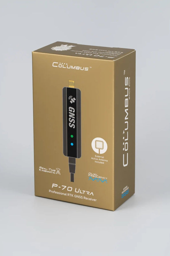 Columbus P-70 Ultrapräziser GNSS-Empfänger (USB-/UART- und Bluetooth-Schnittstellen, 1 cm Genauigkeit mit RTK, 30 cm Genauigkeit im Standalone-Betrieb)